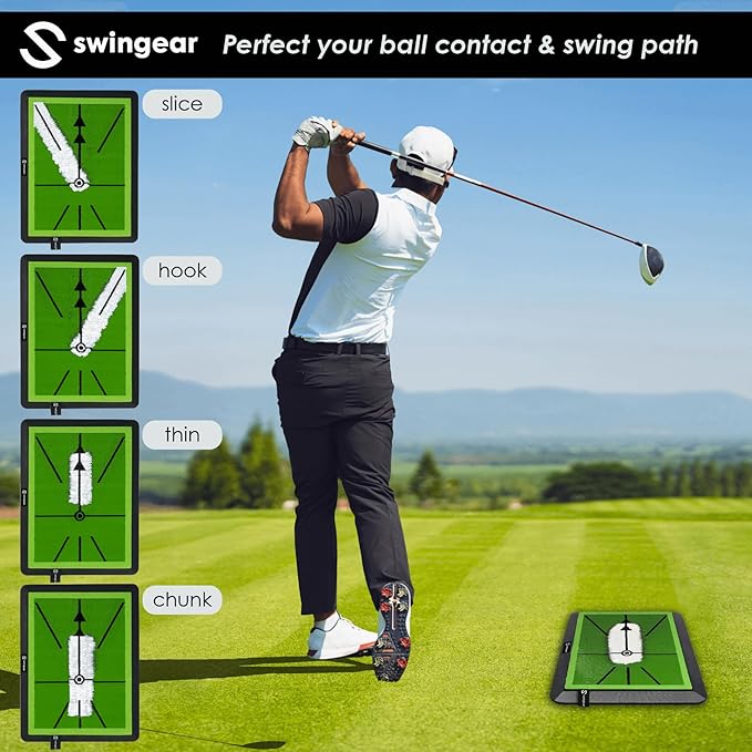 2 in 1 Golf Hitting Mat - Durable Dual Surface Practice mat - Easy to Use Swing Training aid w/Interchangeable Divot Board & Turf mat - Instant Feedback to Analyze Your Swing - Gifts for Golfers