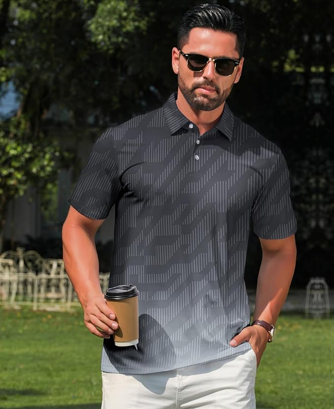 zeetoo Men's Polo Shirts Hawaiian Golf Polos Shirts Short Sleeve Performance Moisture Wicking Mens Golf Shirts