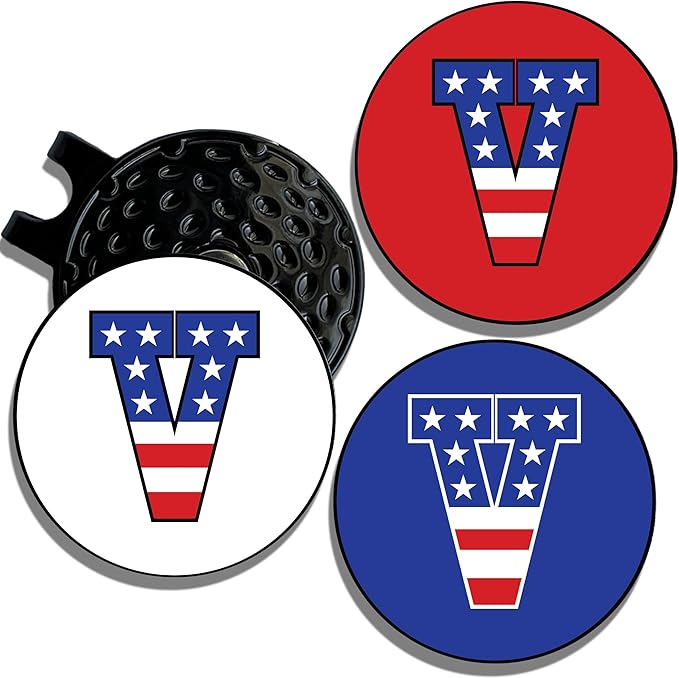 Wolf Golf Towels Golf Ball Marker Hat Clip | USA Monogram | 1 Magnetic Clip + 3 Ball Markers | Patriotic Golf Accessories for Men & Women