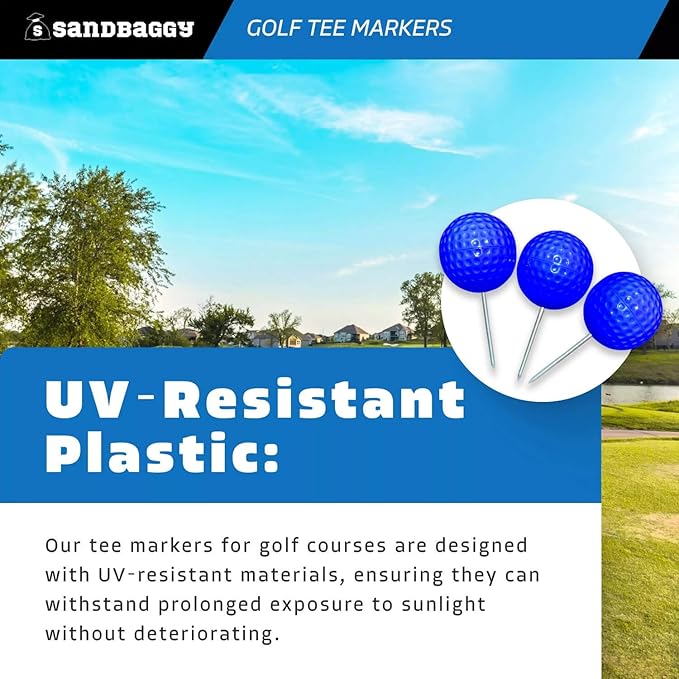 Sandbaggy Plastic Tee Markers for Golf Course (UV Resistant) - Steel Spike - Safety Caps Included