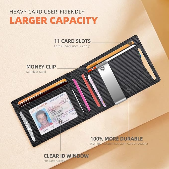 RUNBOX Money Clip Wallets for Men,Slim Leather Mens Bifold Wallet,RFID Blocking Front Pocket Wallet,Thin Credit Card Holder with Gift Box
