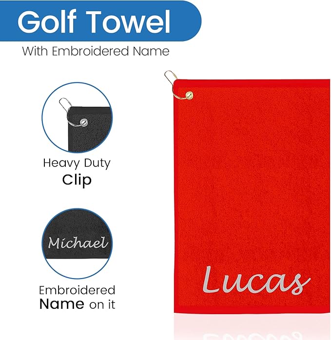 Personalized Passion Golf Towel with Embroidered Name - 16"x26" Custom Golf Towels with Clip - Soft & Highly Absorbent Plush Velour - Easily Wipes Away Sweat and Dirt - Gift for Golfers - Red