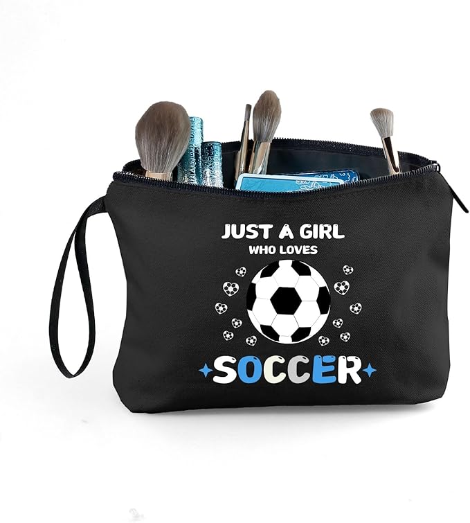 Soccer Cosmetic Makeup Bag, Soccer Gifts for Girls, Travel Organizer, Multifunctional Cosmetic Bag, Black