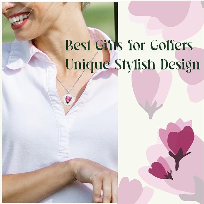 Golf Ball Marker necklace with ball marker, handmade pressed flower golf marker,Gifts Accessories Women Golfers