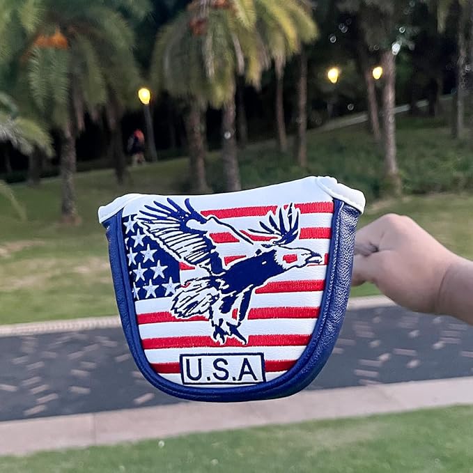 Golf Putter Cover USA Mallet Putter Headcover with Magnetic Closure Leather Golf Club Covers for Most Brand