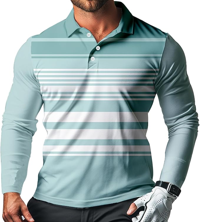 Men's Long Sleeve Golf Shirt Quick Dry 3 Button Work Fishing Outdoor Casual Collar Shirt
