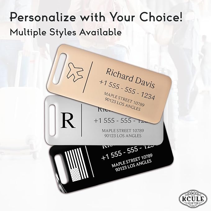 Personalized Luggage Tags for Suitcases 4 Pack - Stainless Steel Custom Luggage Tags for Backpacks & Bags, Sturdy, Waterproof & Heavy Duty (Rose Gold / 3" x 1.25")