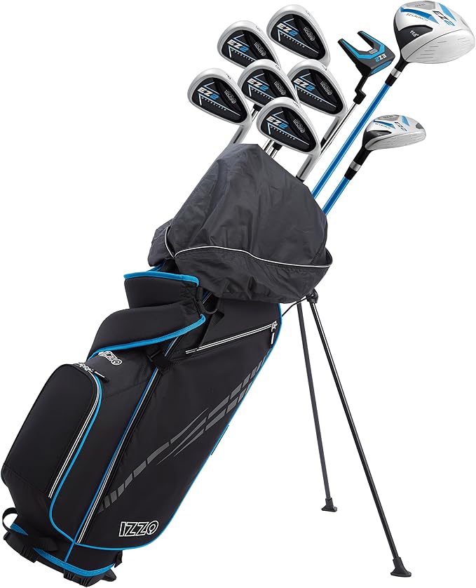 Izzo Golf EZ2 14 Piece Mens Right Hand Golf Club Set with Golf Bag - 14 Piece Complete Golf Club Set for Right Handed Golfers, Comes with Golf Bag