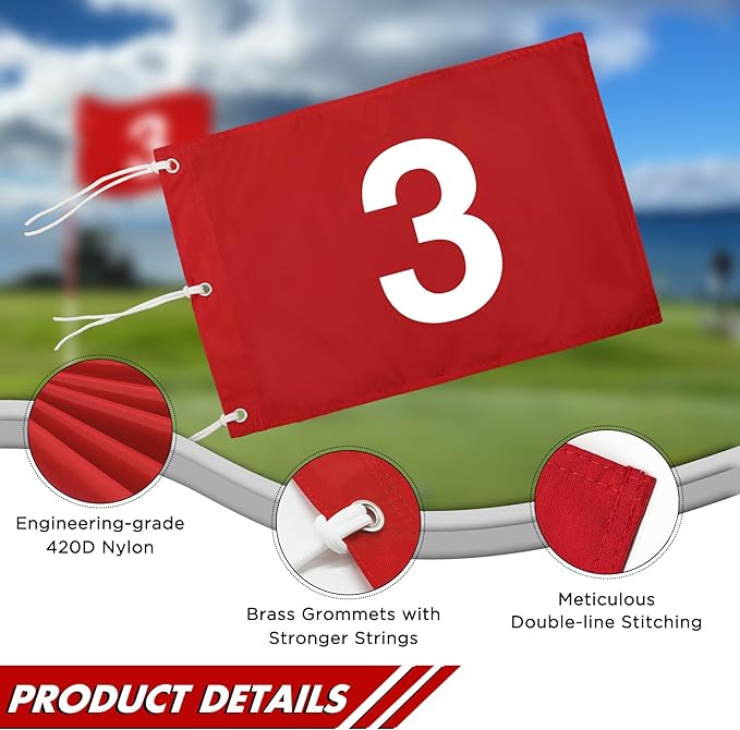 KINGTOP Golf Flag 20x14 Inch - 420D Nylon, Brass Grommets - Standard Putting Green Flags for Backyard Practice, Golf Courses, Country Club