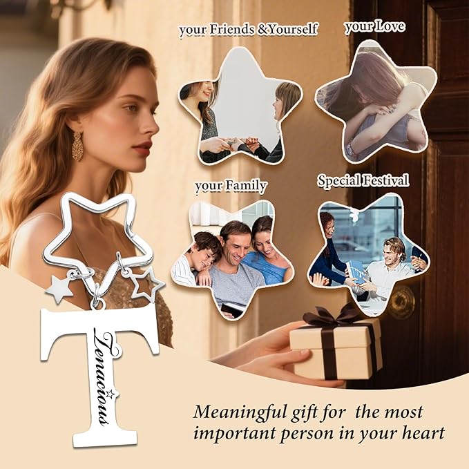 Qunrwe Stainless Steel Initial Letter A-Z Keychain,Inspirational Gifts for Women Men Friends Daughter Son Sister Dad Mom