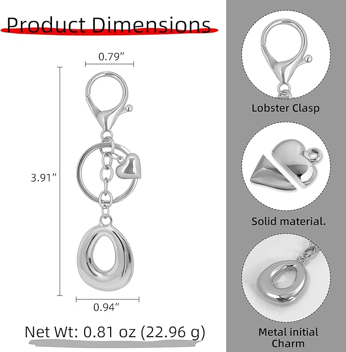 Gold Bubble Heart, Cherry, Bow & More Designs Letter Initial Keychain Bag Charms – Cute Purse Charms for Handbags