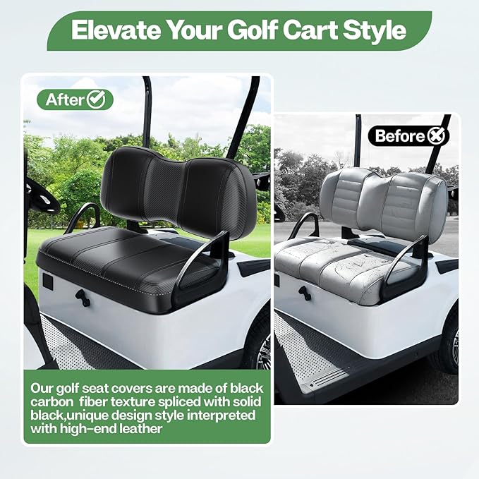 T TGBROS Golf Cart Seat Covers Fit for Yamaha Club Car EZGO Ordinary Front Rear Seat Cushion Waterproof Vinyl Leather Breathable Comfortable Replacement Black Seat Cover Anti-Scratch