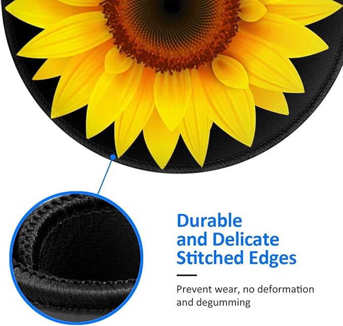 Sunflower Mouse Pad, Flower Mouse Pads for Desk, Stitched Edge Mousepad with Non-Slip Rubber Base, Gaming Mouse Mat for Computer Laptop Home Office