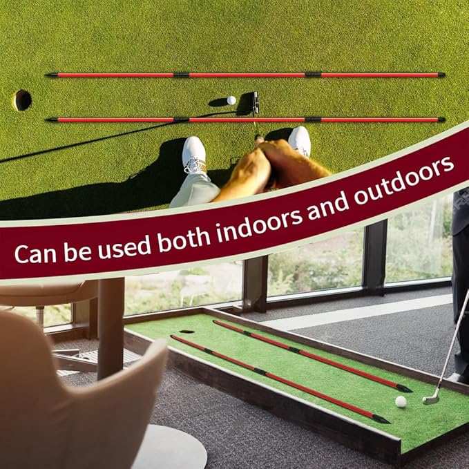 CAITON Golf Alignment Sticks 2 Sets - 48inch Alignment Practice Rods, Foldable for Easy Portability, Golf Training Aids to Improve Golf Swing, Putting Posture, with Storage Tube