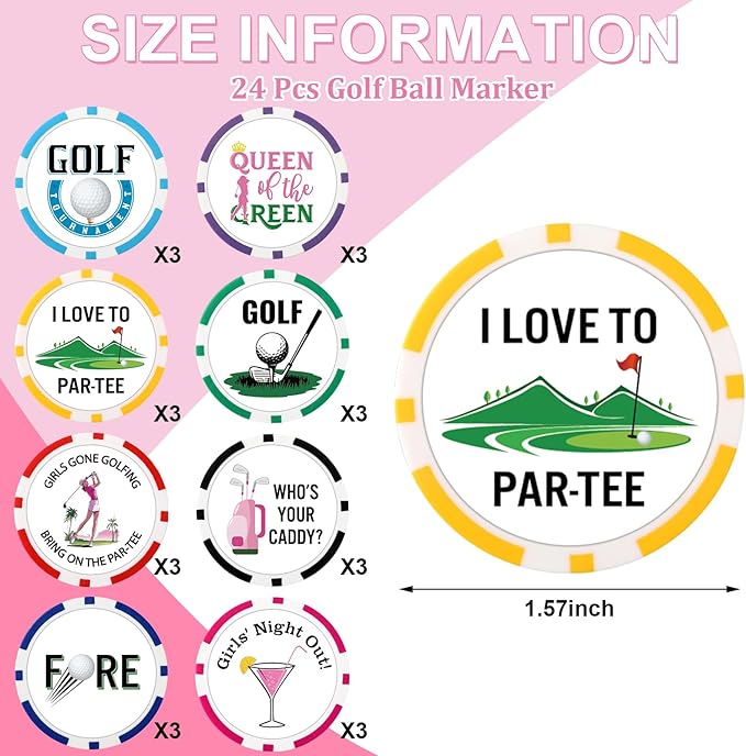 Sosation 24 Pcs Personalized Golf Ball Marker Funny Poker Chip Ball Marker Set 1.57 Inches Poker Chip Christmas Gifts Collection for Men Womens Golf Accessories, 8 Styles