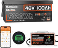 HumsiENK 48V 100Ah Golf Cart LiFePO4 Lithium Battery Bluetooth Monitor with 15A Charger, 15000+ Cycles Battery with Peak Current 600A & Group 8D, 200A BMS with Low-Temp Protection for Golf Carts