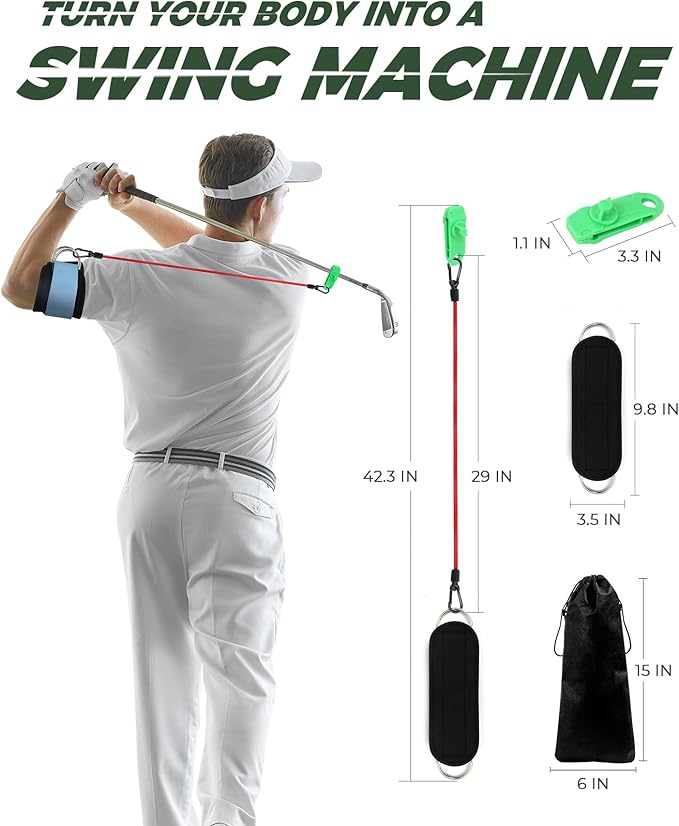 Golf Swing Trainer Resistance Band Portable Elastic Swing Training Aid for Power, Tempo & Flexibility, Improve Swing Posture & Strength, Ideal for Indoor & Outdoor Practice