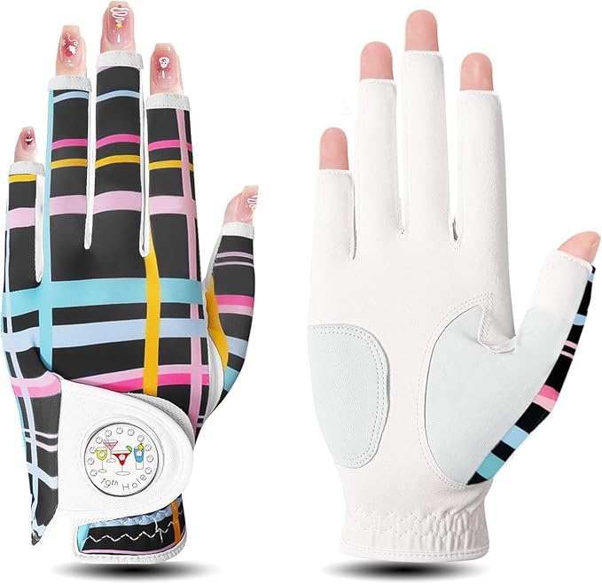 FINGER TEN Stylish Golf Gloves Women with Ball Marker 1 Pack for Left or Right Hand, Breathable Glove with Fashion Patterns for Ladies Right Left Handed Golfer