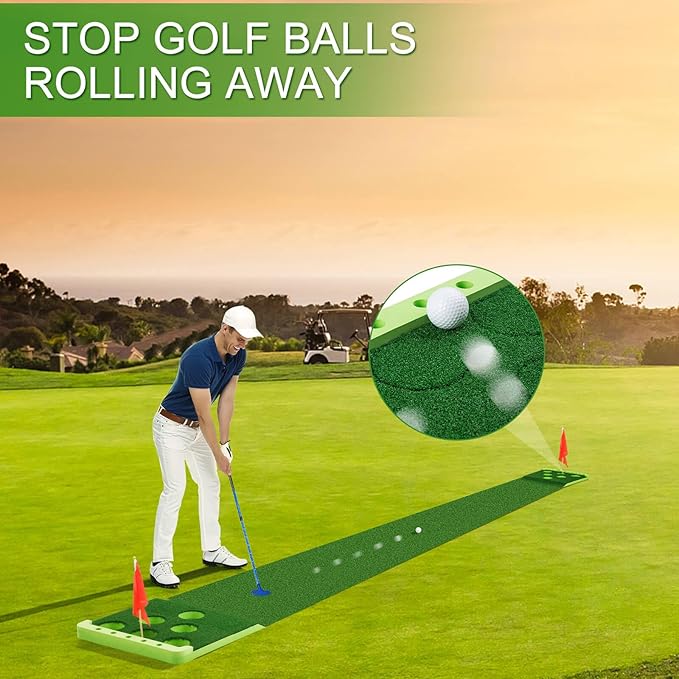 Golf Putting Game Set with Front Border for Indoor & Outdoor,Golf Putting Green Mat Include 4 Balls,1 Portable Bag,2 Flags&Cups,Practice Training Aid for Backyard,Party,Office