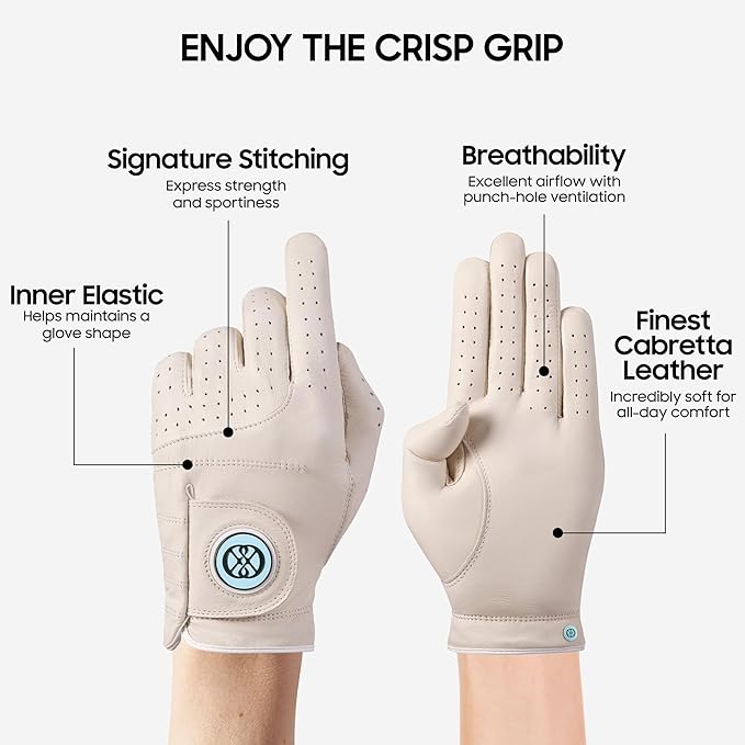 CLAPLEY Men’s Golf Glove – Premium Cabretta Leather with Magnetic Ball Marker, Breathable Design, Good Elasticity, Precious Gift for Golfers, Super Soft Feel, Left and Right Hand, Secure Fit
