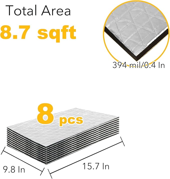 Automotive Sound Deadening Materials - 394 mil 8.7 sqft Car Sound Proofing Foam Mat, Audio Deadener and Heat Insulation for Truck, Vehicle