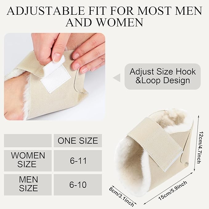 2 Pairs Heel Protector Boot Sheepskin Heel Protectors Soft Foot Cushions Pads with Securing Strap for Protect Feet Ankle Pressure Bed Sores(Beige)