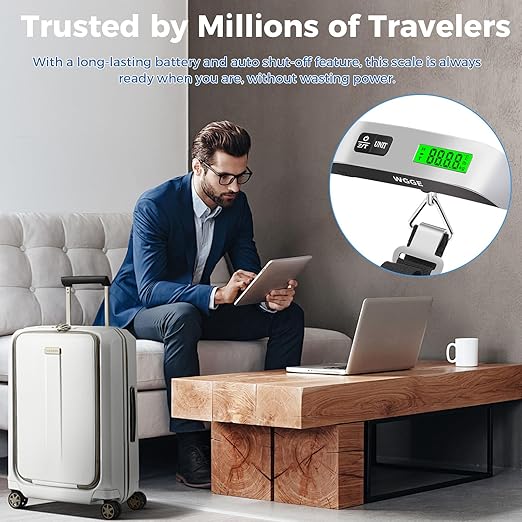Digital Luggage Scale, WGGE Travel Luggage Weight Scale, Max 110lbs/50kg Baggage Scale with Backlit LCD Display
