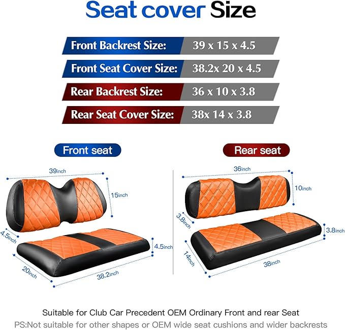 NOKINS 4PCS Golf Cart Diamond Seat Covers Kit,Front and Rear Seat Covers Fits for EZGO/Club Car/Yamaha Original Regular Seat Cushion, No Stapler