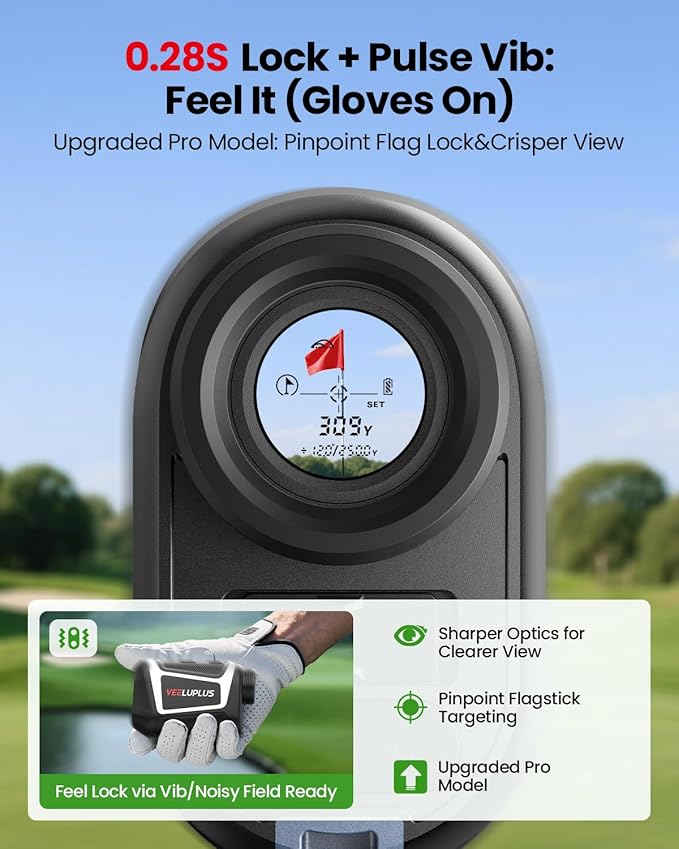 Golf Rangefinder with Slope, Golf- 660 Pro Rangefinder, Flag Pole Locking Vibration, 6X Magnification, Rechargeable, Golf Accessories Magnet Mount Rangefinders with LCD Clarity View