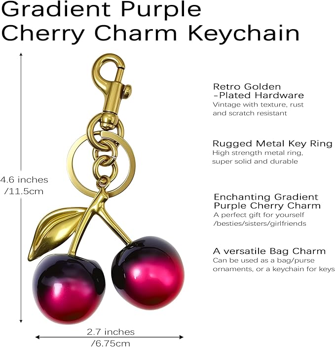 Cherry Bag Charm Purse Handbag Charm Cherry Car Accessories KeyChain Gift for Women Mothers Day Christmas Valentine