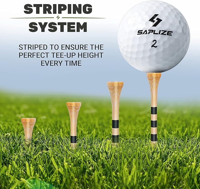 SAPLIZE Bamboo Golf Tees Pack of 100 or 150, Four Size Options (3-1/4", 2-3/4", 2-1/8", 1-1/2"), Stable and Reliable Golf Tees, Available in Natural Color