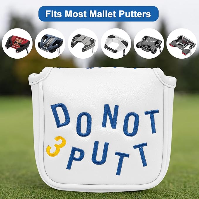 Golf Mallet Putter Cover, Golf Club Cover with Strong Magnetic Closure, PU Leather Waterproof Golf Putter Cover Golf Accessories