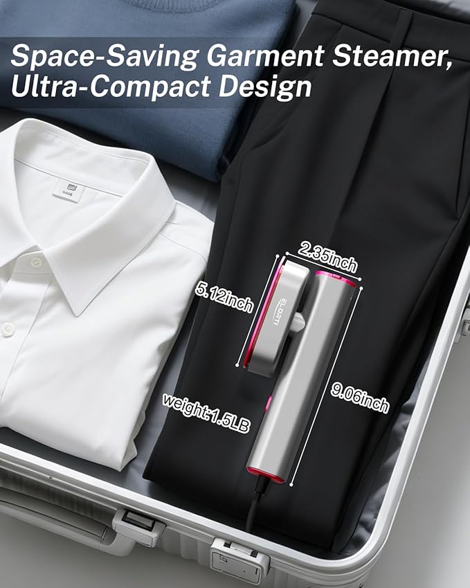 Travel Steamer for Clothes,Handheld Portable Steamer for Clothes,2-in-1 Garment Steamer for Clothes with 10s Fast Heat-Up,Rotatable Head 1200W,110-120V Purple for Travel,Office&Home,Red