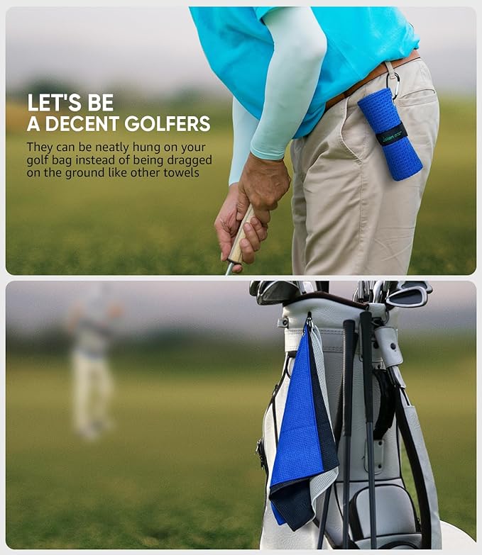 Pro Golf Towel Microfiber Golf Towel for Golf Bags (16" X 16") with Hook, Loop Fastener and Gift Box, Essentials Golf Accessories for Men, Golf Gifts for Men/Women