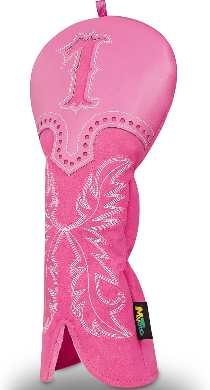 mytag Pink Golf Club Head Covers, Western Cowboy Retro Golf Headcovers with Patch & Embroidery Driver Fairway Wood Hybrids/Rescue Covers