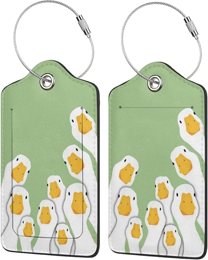 TSA Approved Luggage Tags for Suitcases 2 Pack Funny Silly Geese Watching Leather Carnival Cruise Airport Cute Travel Name Tags Golf Bag tag Ships Essentials Privacy Cover ID Label for Women Men