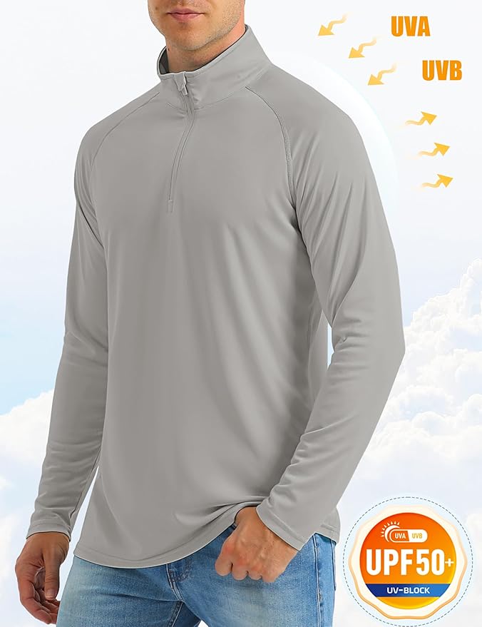 MAGCOMSEN Men's Long Sleeve Sun Shirts UPF 50+ Tees 1/4 Zip Up Fishing Running Rash Guard T-Shirts Outdoor Shirt