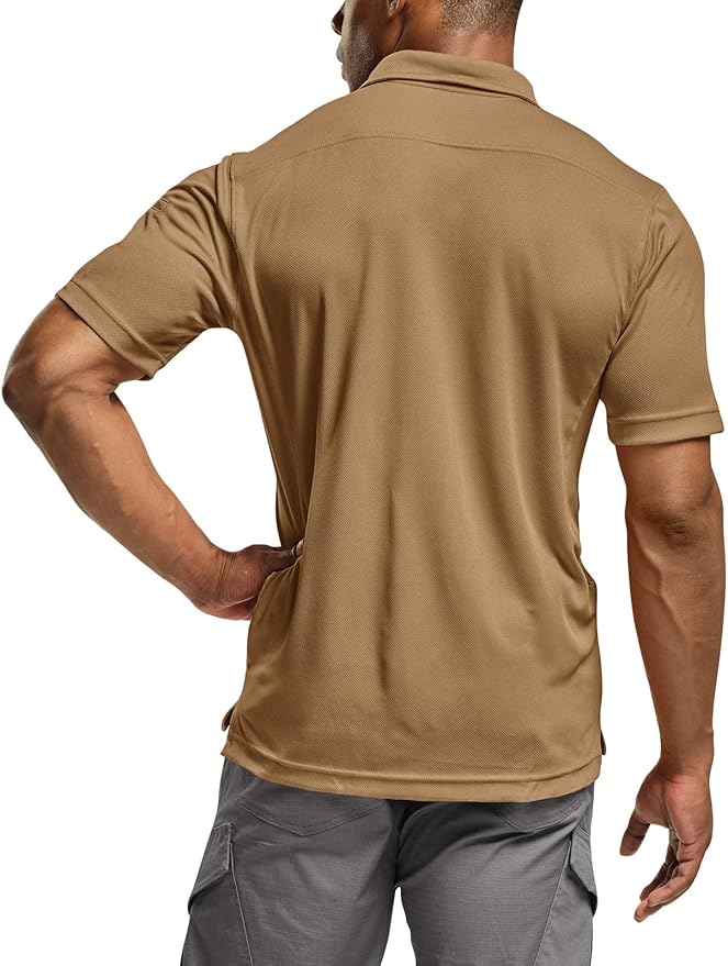 CQR Men's Polo Shirts, Tactical Short Sleeve Golf Performance Shirts, Lightweight Dry Fit UPF 50+ Pique