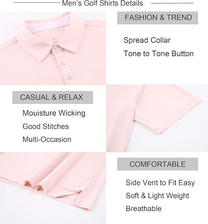 Alex Vando Mens Golf Shirt Moisture Wicking Quick-Dry Short Sleeve Casual Polo Shirts for Men