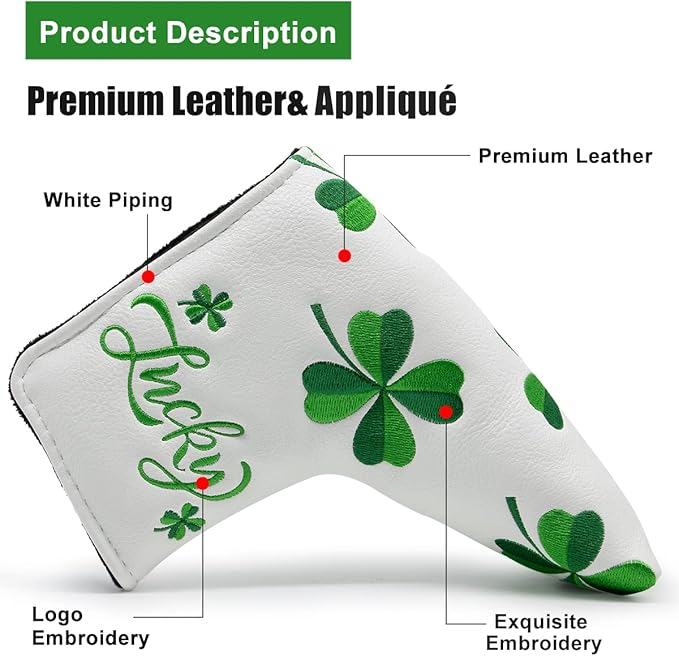 Golf Headcovers Live Lucky Golf Driver Covers Advanced Embroidery Fairway Wood Covers Hybrid Covers Mallet Blade Putter Head Covers Premium Leather Shamrock Golf Club Covers