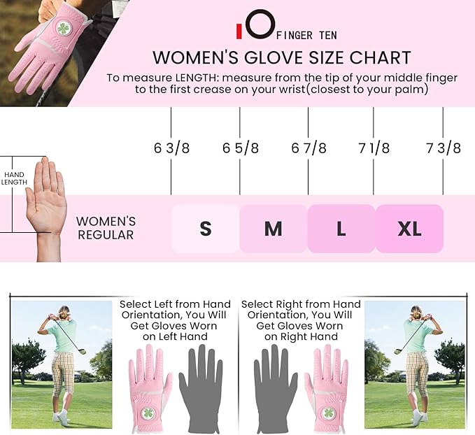 Womens Golf Glove with Clover Ball Marker 1 Pack, All Weather Grip Microfiber & Leather Gloves for Ladies, Comfortable Breathable Fit for Left Hand or Right Hand in White Pink