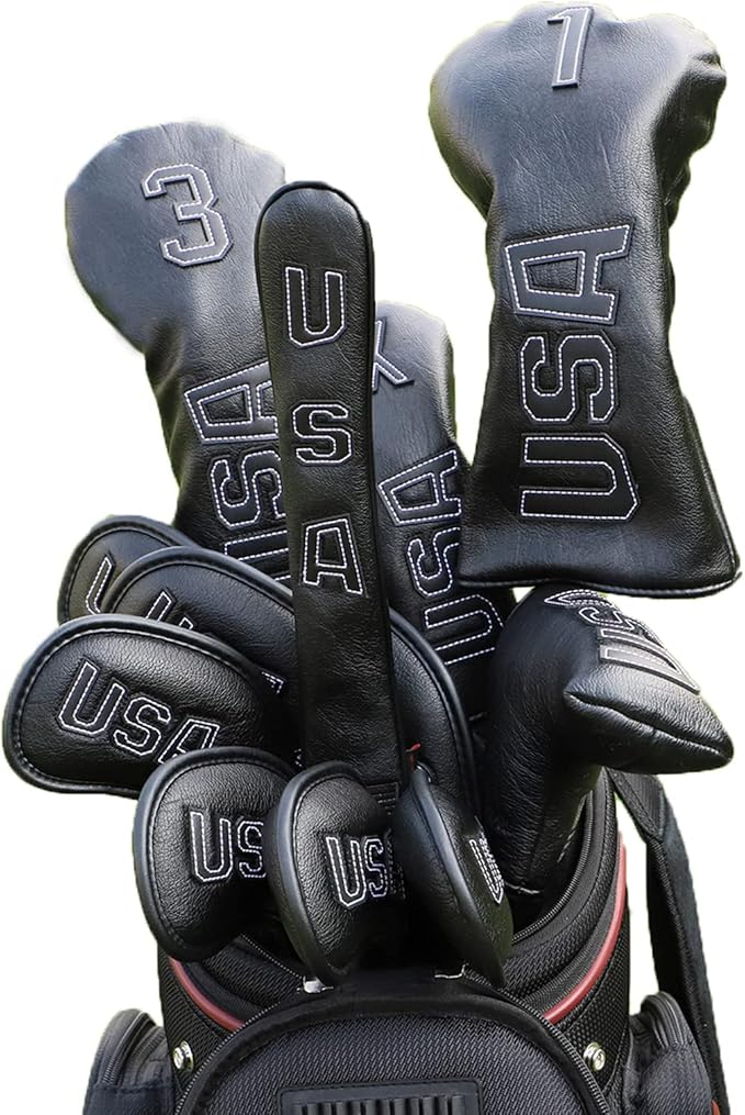 Golf Club Head Covers,USA Golf Driver Headcover Fariway Wood Covers Hybrid Head Covers 3 Wood Headcover Leather Golf Headcover with Number Tag for All Brand
