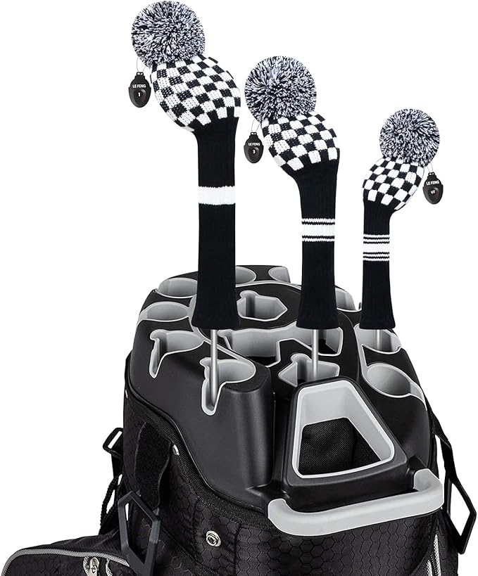 LeFeng 1Pcs Golf Club Cover, Knitted Golf Head Cover for 460cc Driver Fairway Woods and Hybrid with Cute Pom Pom and Number Tag