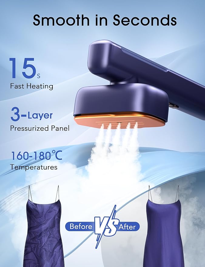 Burst steam Iron for Clothes 2-in-1 Steamer & Iron for Clothes,12s Fast Heat-up 1100W Portable Handheld Garment Steamer, Travel Steamer with Large Ceramic Heat Panel, Quick Wrinkle Removal,110-240V
