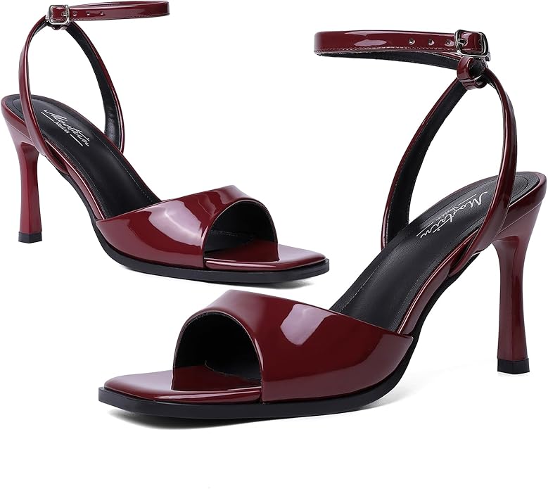 Mostrin Strappy Heels for Women Square Open Toe Lace Up Heeled Sandals Ankle Strap Sexy Stiletto High Heels for Party, Prom, Dating, Wedding