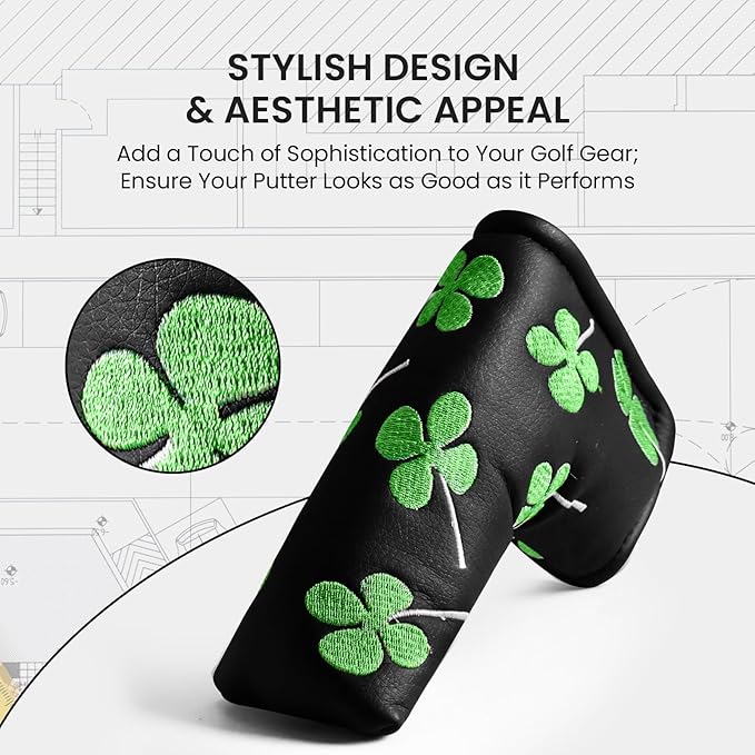 FINGER TEN Golf Blade Putter Cover Premium Synthetic Leather Stylish Design, Universal Headcover Waterproof Protection, Durable Headcovers Covers Fit Most Blade Putters for Men Women