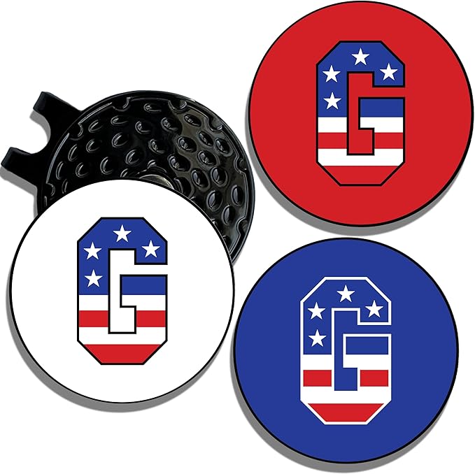 Wolf Golf Towels Golf Ball Marker Hat Clip | USA Monogram | 1 Magnetic Clip + 3 Ball Markers | Patriotic Golf Accessories for Men & Women