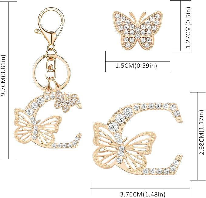 Gold Plated Alphabet Initial Letter Keyring Keychain for Women Girls Crystal Key Chains for Wallet Backpack Bag Charm