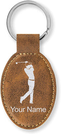 LaserGram Oval Keychain, Golfer Golfing, Personalized Engraving Included (Rustic with Silver)