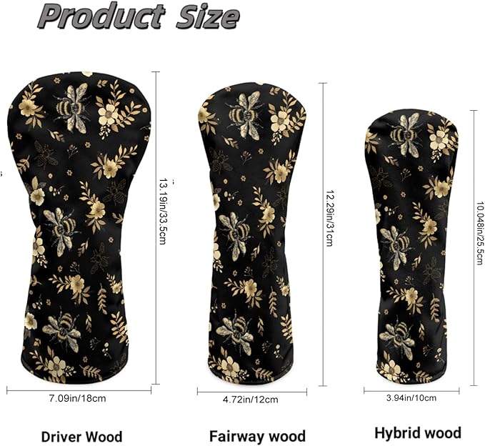 Golf Club Head Covers for Club Protective, Waterproof PU Leather Driver Fairway Wood Hybrid Head Cover